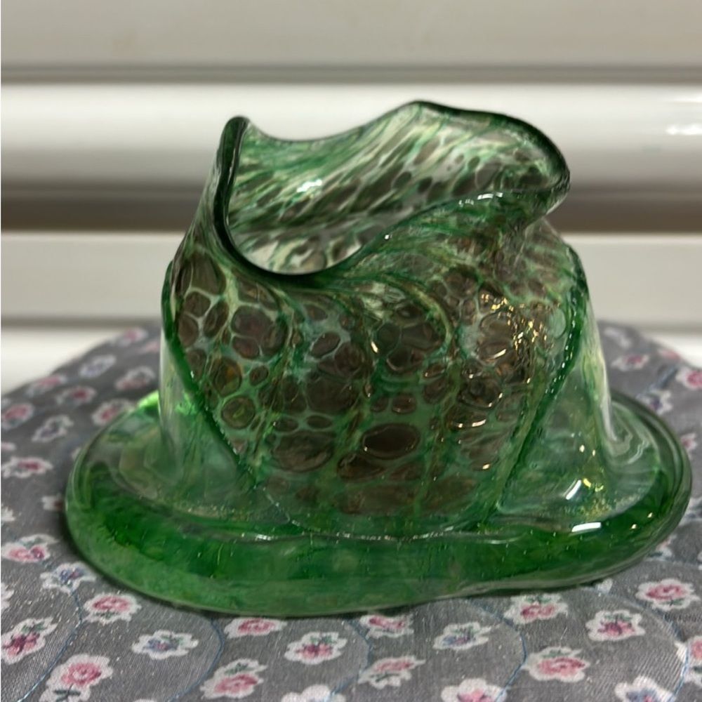Vintage Bud Spindt Green Hand-Blown Art Glass Candle Holder 2008 Kailua Hawaii